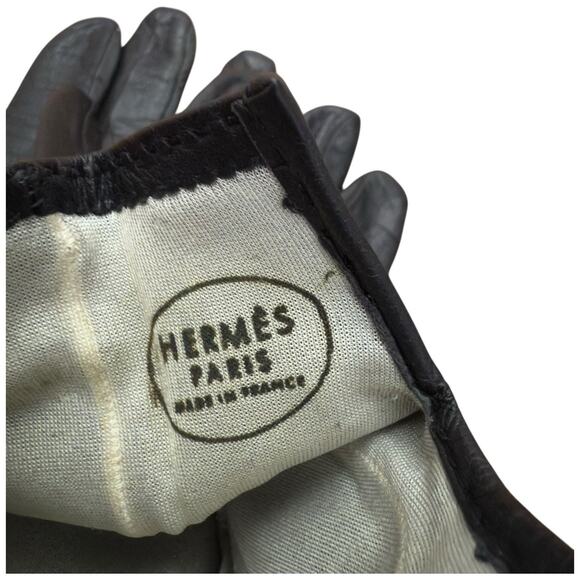 Hermes Women's Leather Gloves In Black Size 7.5 - Picture 8 of 9
